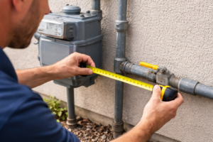 measuring the gas valve at a home