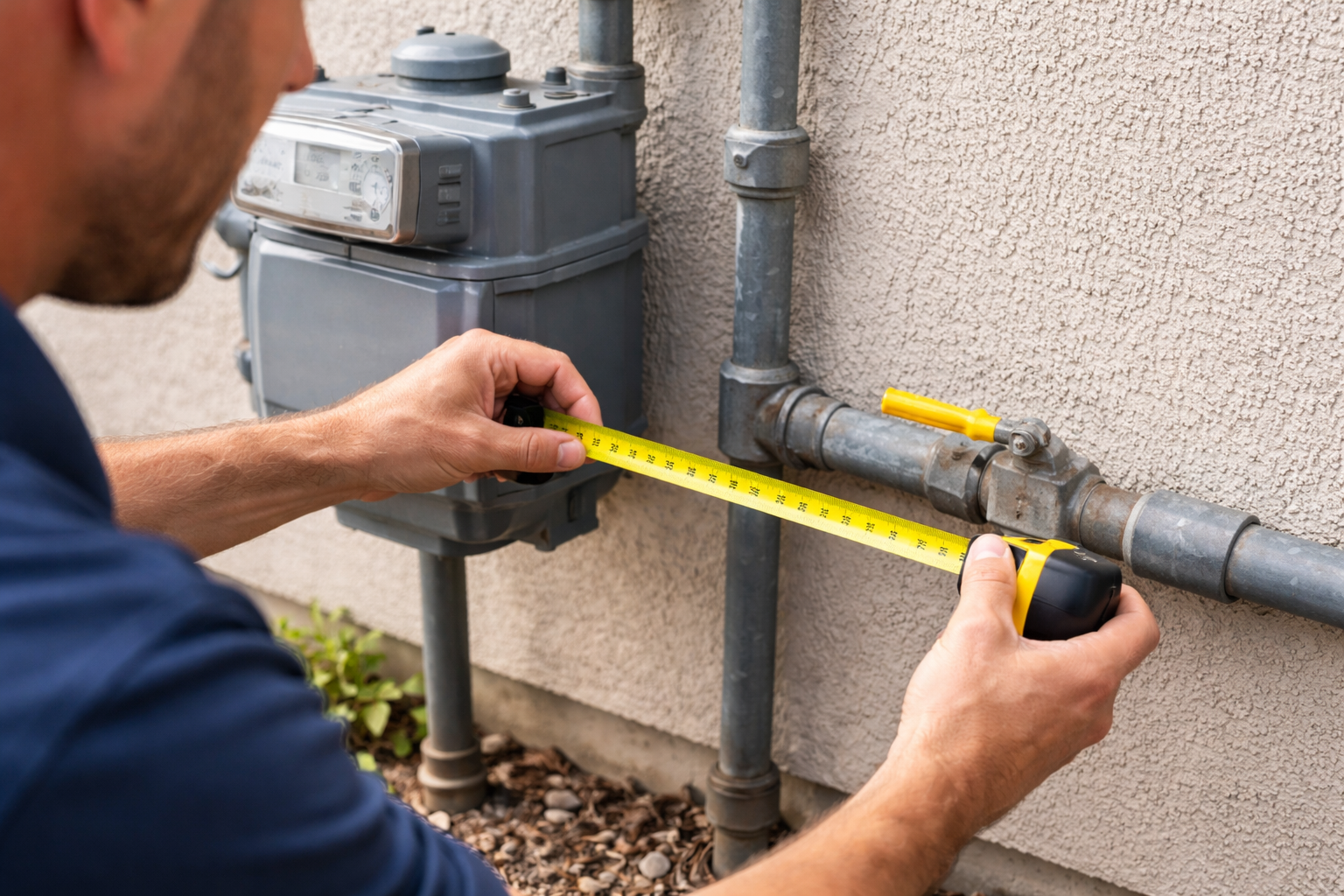 measuring the gas valve at a home