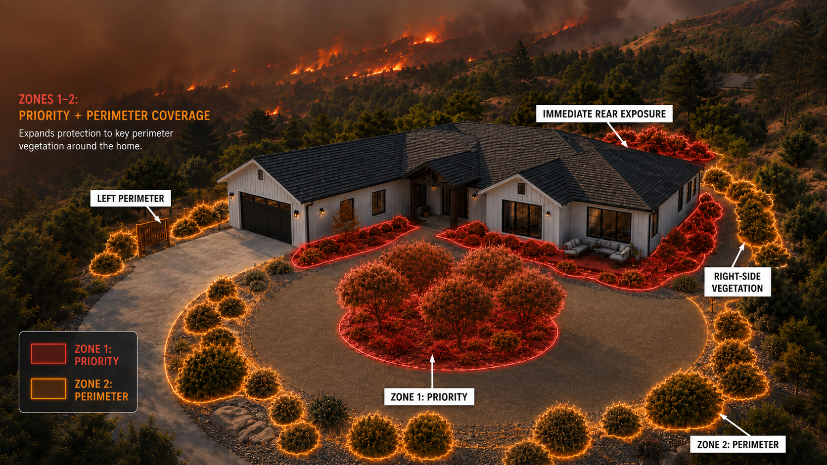 Gold Shield demo showing priority and perimeter retardant coverage zones