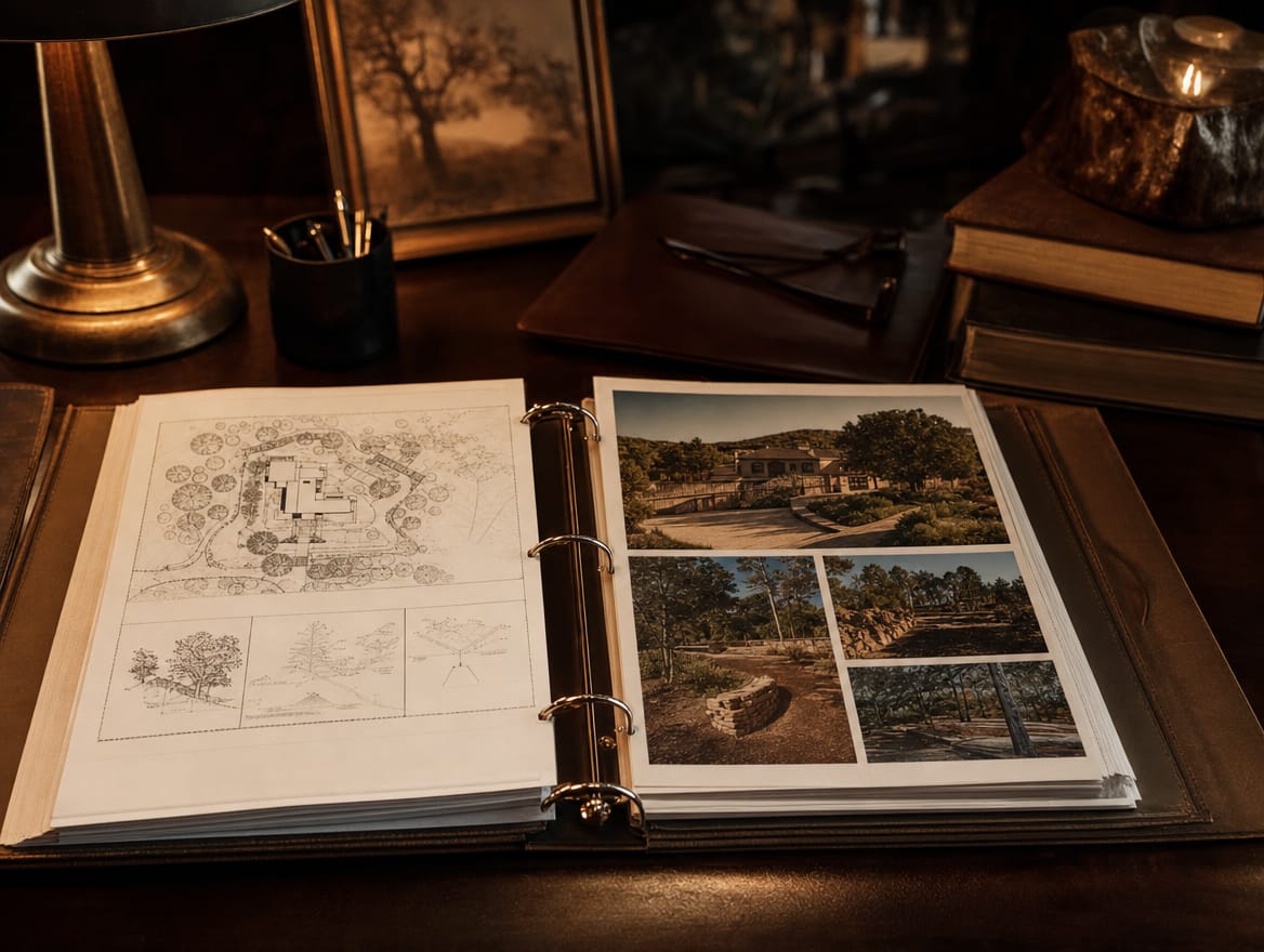A bound property risk profile and site plan open on a desk