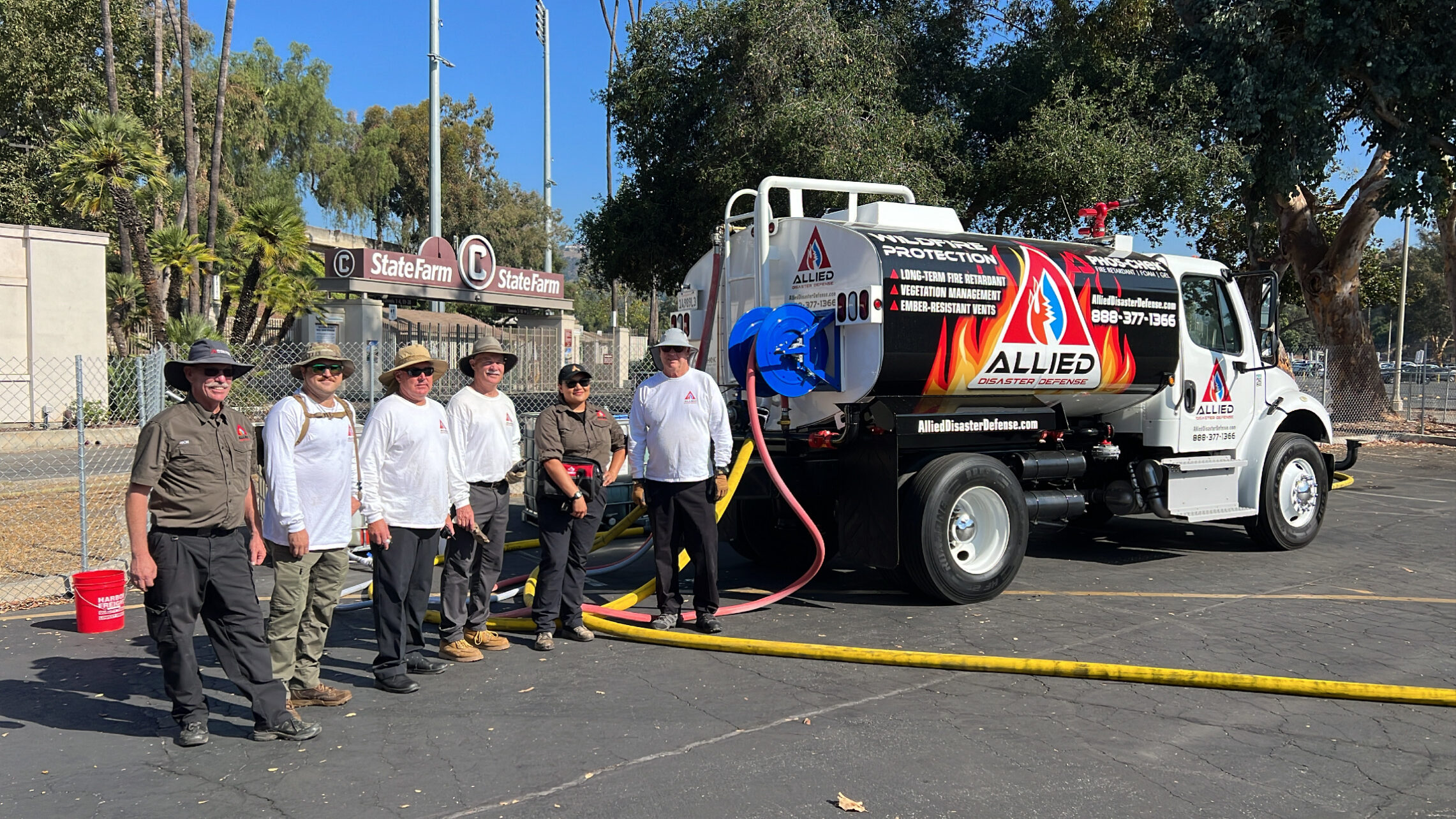 Allied Disaster Defense field team working on a property during a wildfire deployment