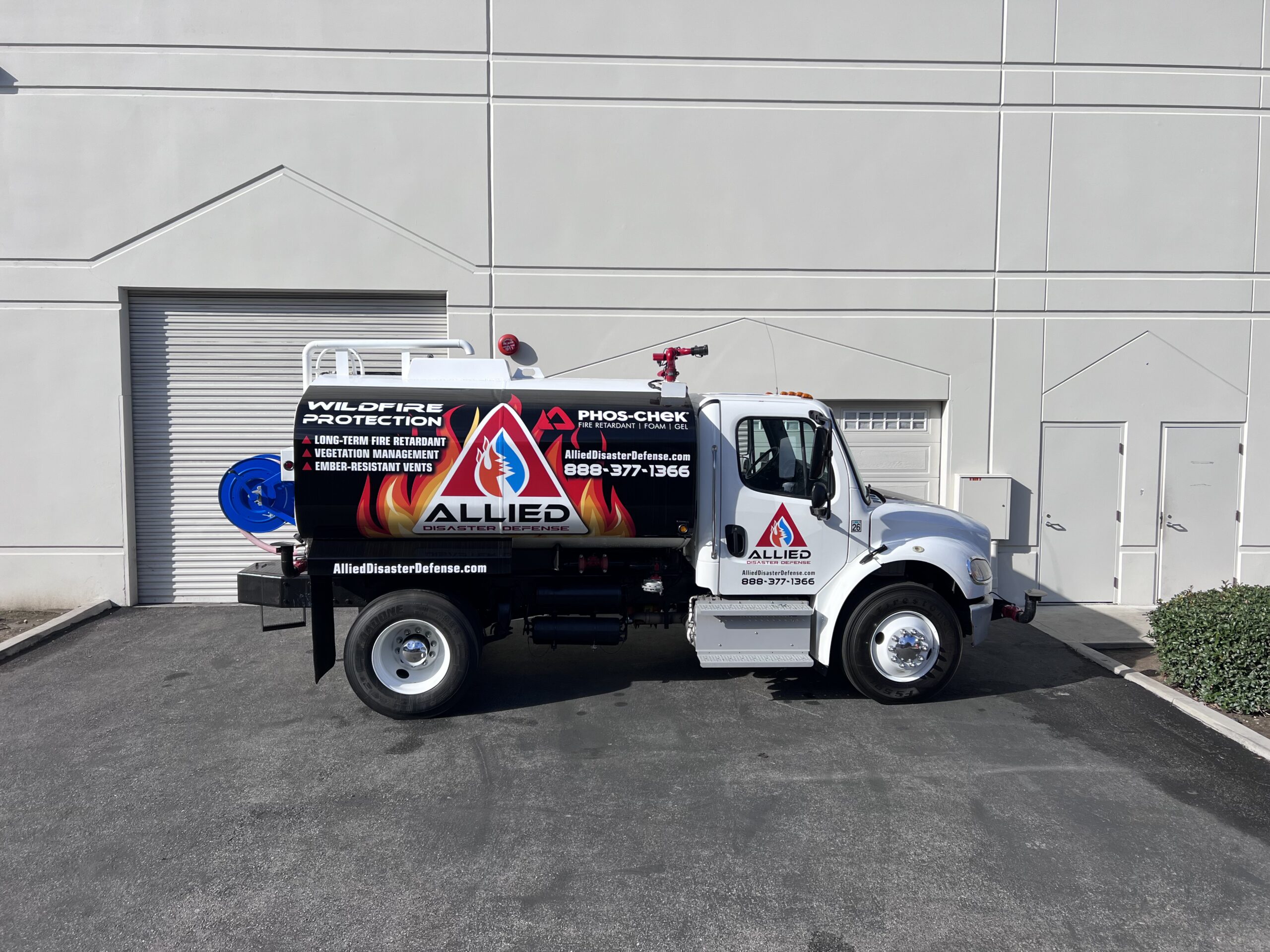 Allied Disaster Defense wildfire response vehicle and equipment on site